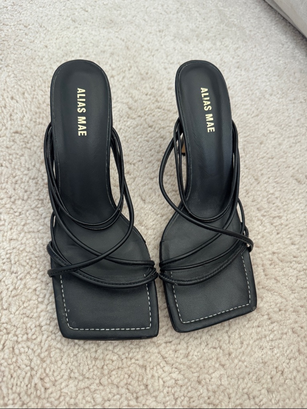 Alias Mae Black Multi-Strap Square-Toe Slide Mules